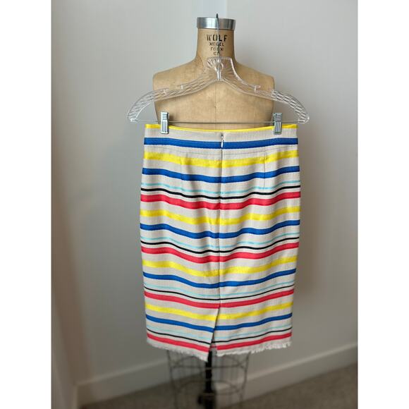 J. Crew Skirt Rainbow Striped Jacquard Pencil Skirt with Frayed Hem size 4 - Picture 4 of 6
